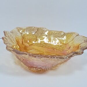 Vintage Indiana Glass Loganberry & Leaves Amber Carnival Bon Bon Bowl Dish 7"